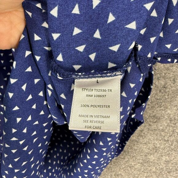 Sweet Rain Blouse Women L Large Blue Geometric Short Sleeve Hook & Eye Casual - Picture 4 of 7